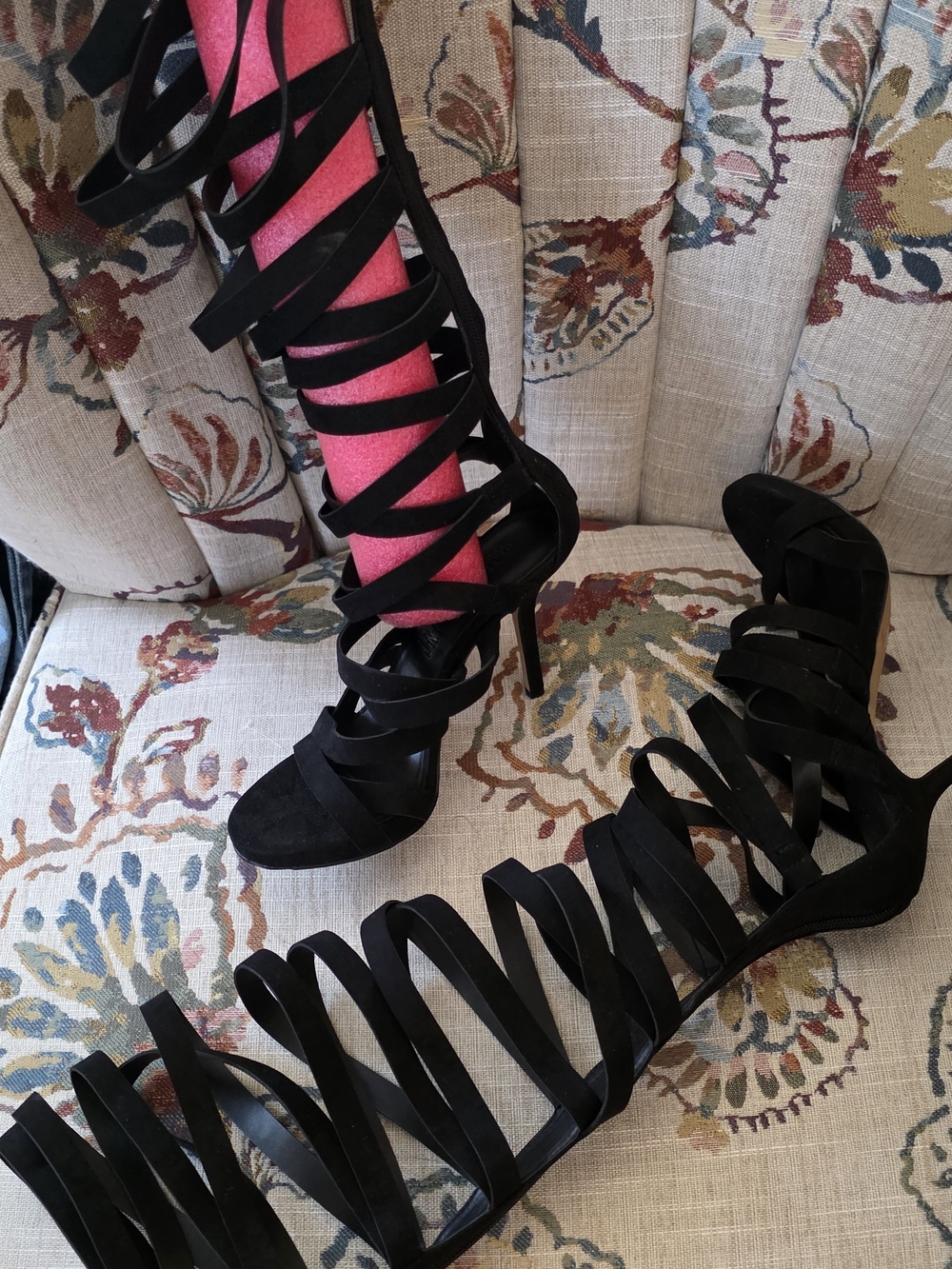 INC International Concepts Black Strappy Knee-High Stiletto Boots